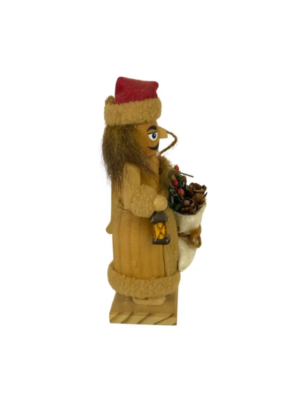 Handcrafted Wooden Santa Nutcracker Christmas Ornament Lantern Sack Of Pinecones